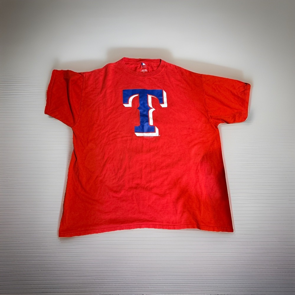 Texas Rangers, Red Short Sleeve 2XL T-shirt Blue/white Logo 2008